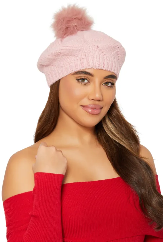 Pom Pom Knit Beret sold by Rainbow