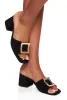 Square Pendant Open Toe Block Heel Mules sold by Rainbow