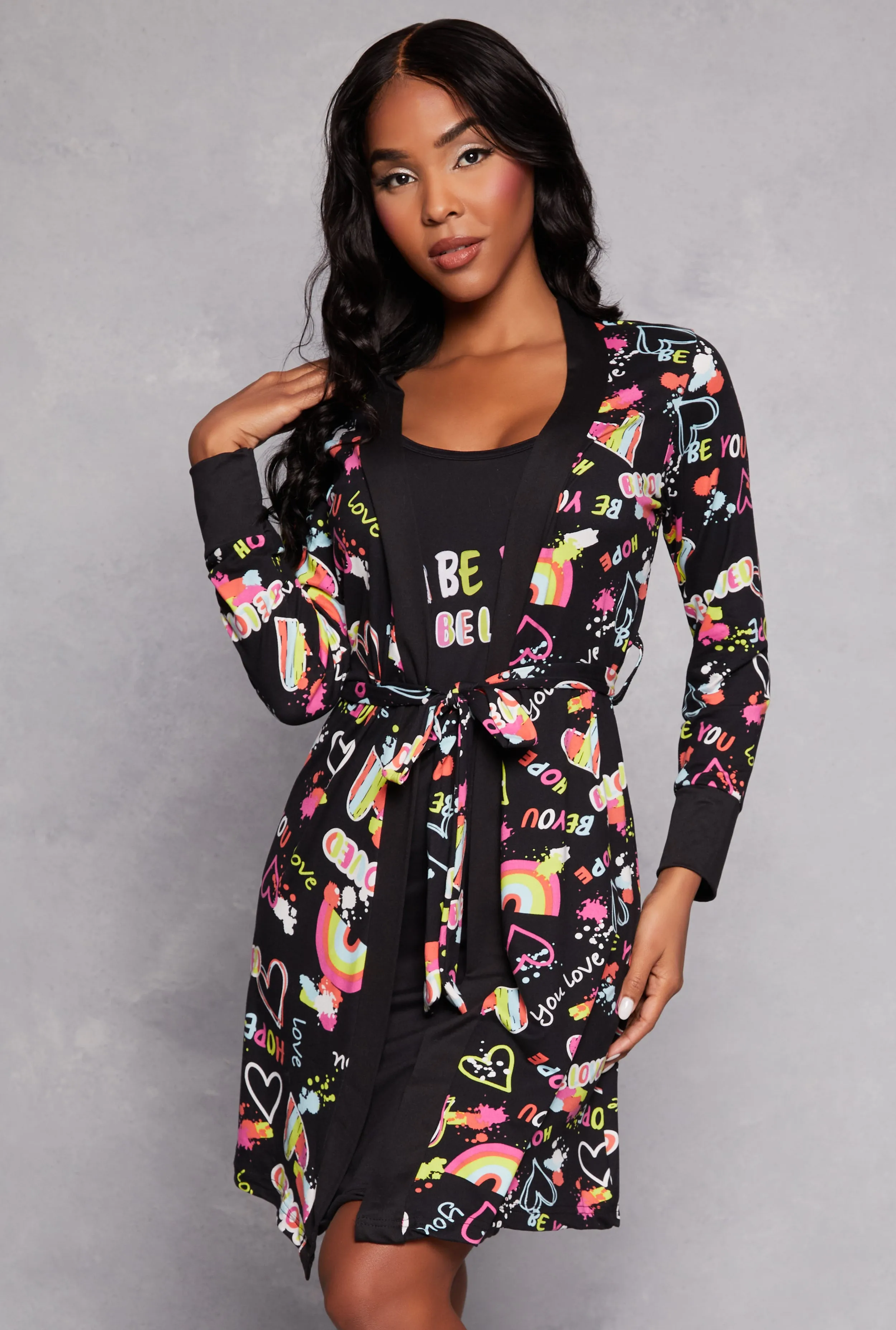 Be You Beloved Graphic Cami Nightgown with Robe sold by Rainbow