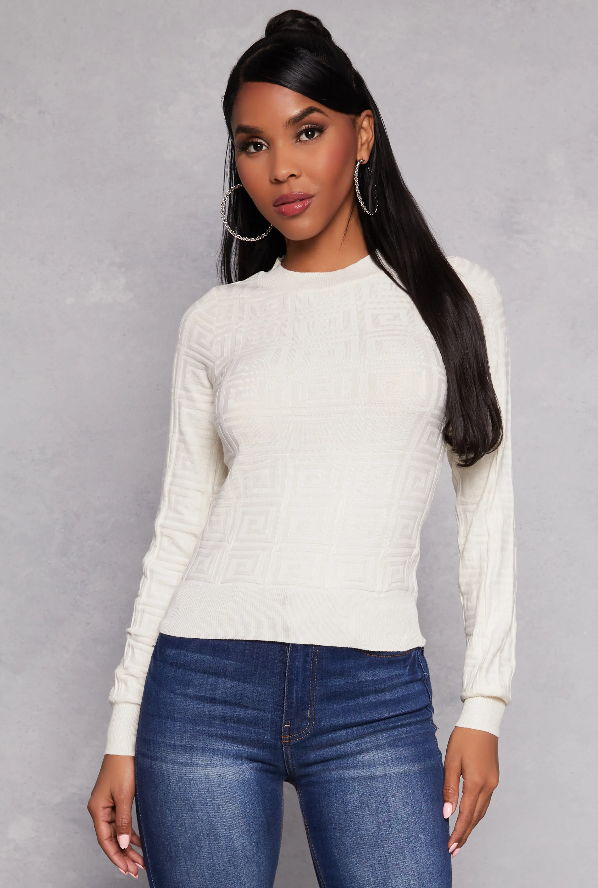 Greek Key Textured Knit Sweater sold by Rainbow