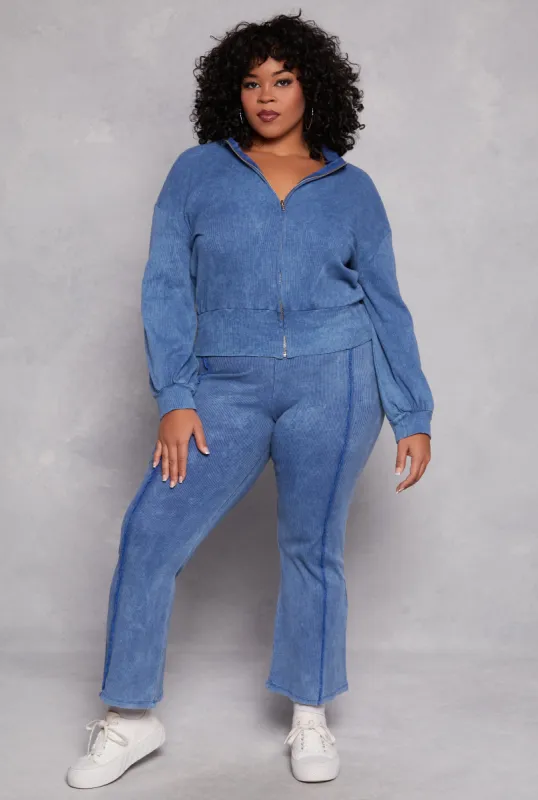 Plus Size Acid Wash Pintuck Flare Pants sold by Rainbow