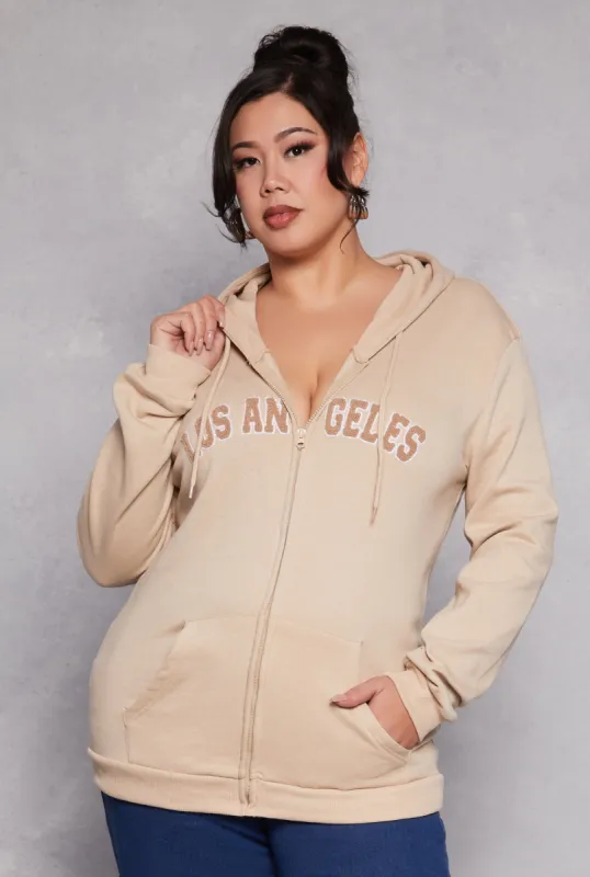 Plus Size Los Angeles Zip Front Hoodie sold by Rainbow