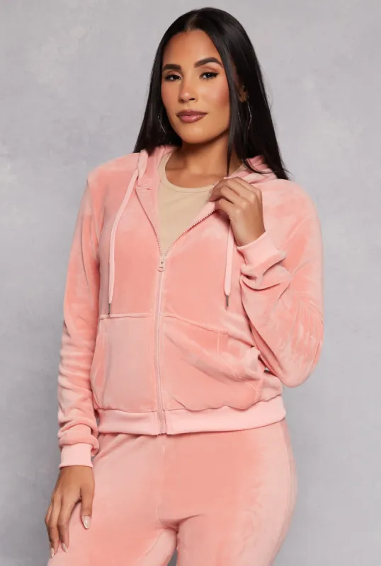 Velour Zip Front Hooded Top sold by Rainbow