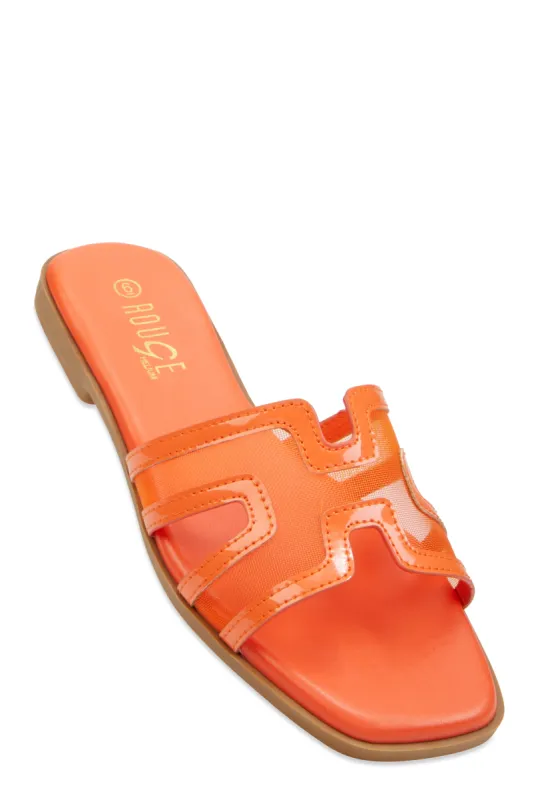 Mesh Insert Cut Out Band Slide Sandals sold by Rainbow