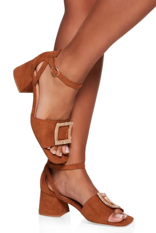 Rhinestone Square Pendant Block Heel Sandals sold by Rainbow