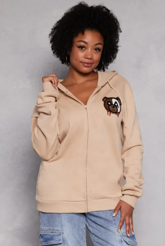 Plus Size Bear Graphic Zip Front Hoodie sold by Rainbow