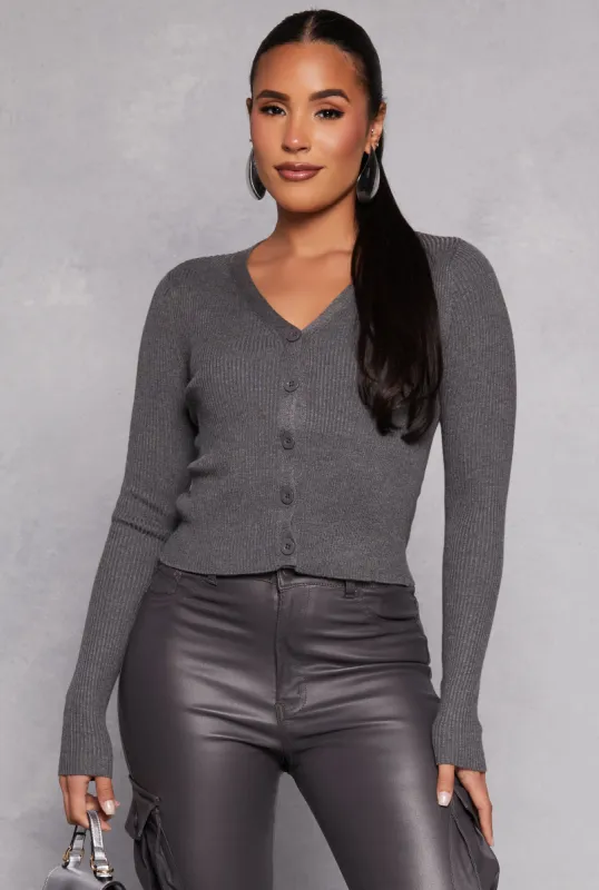 Ribbed Knit Button Front Cardigan sold by Rainbow