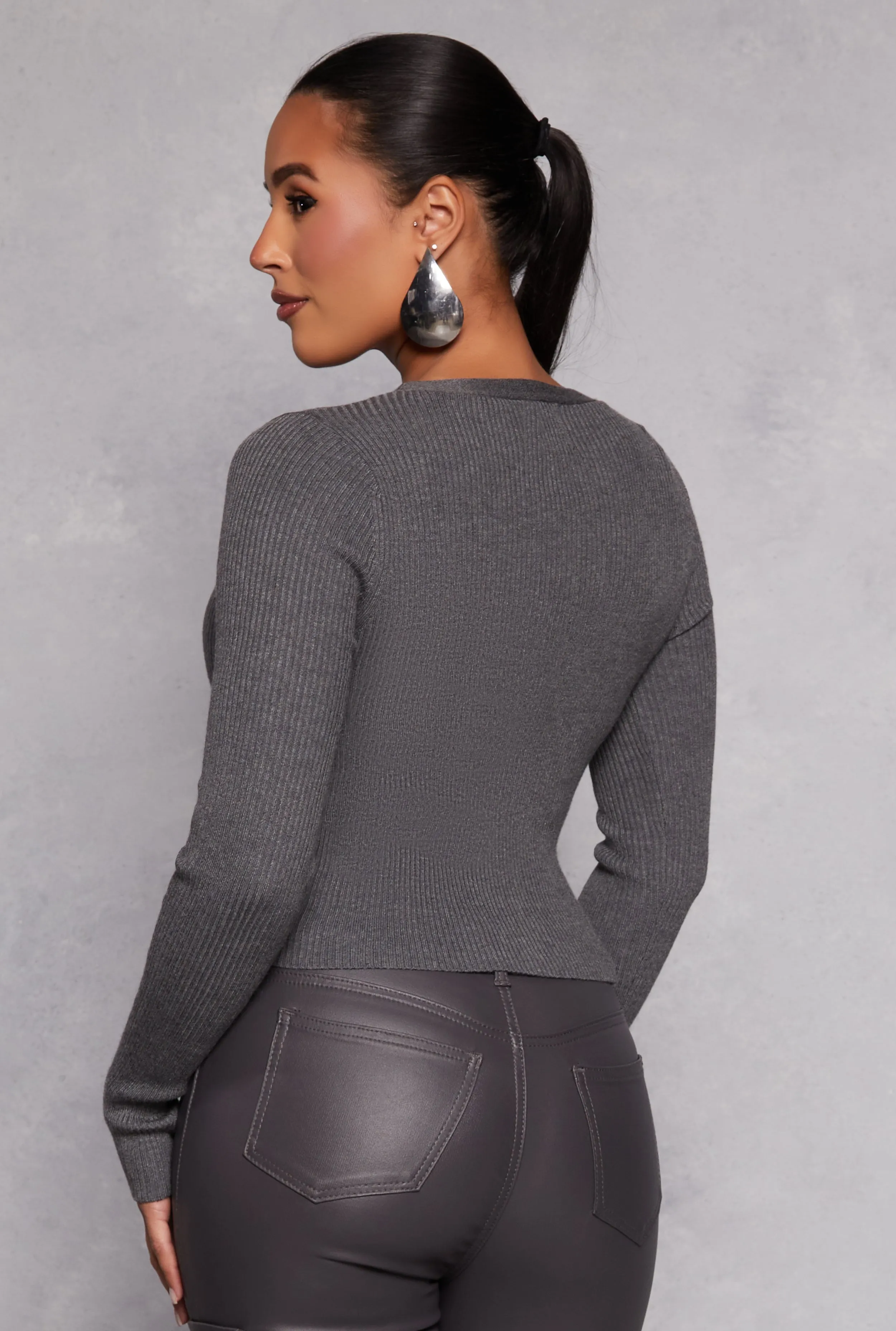 Ribbed Knit Button Front Cardigan sold by Rainbow product image thumbnail 3