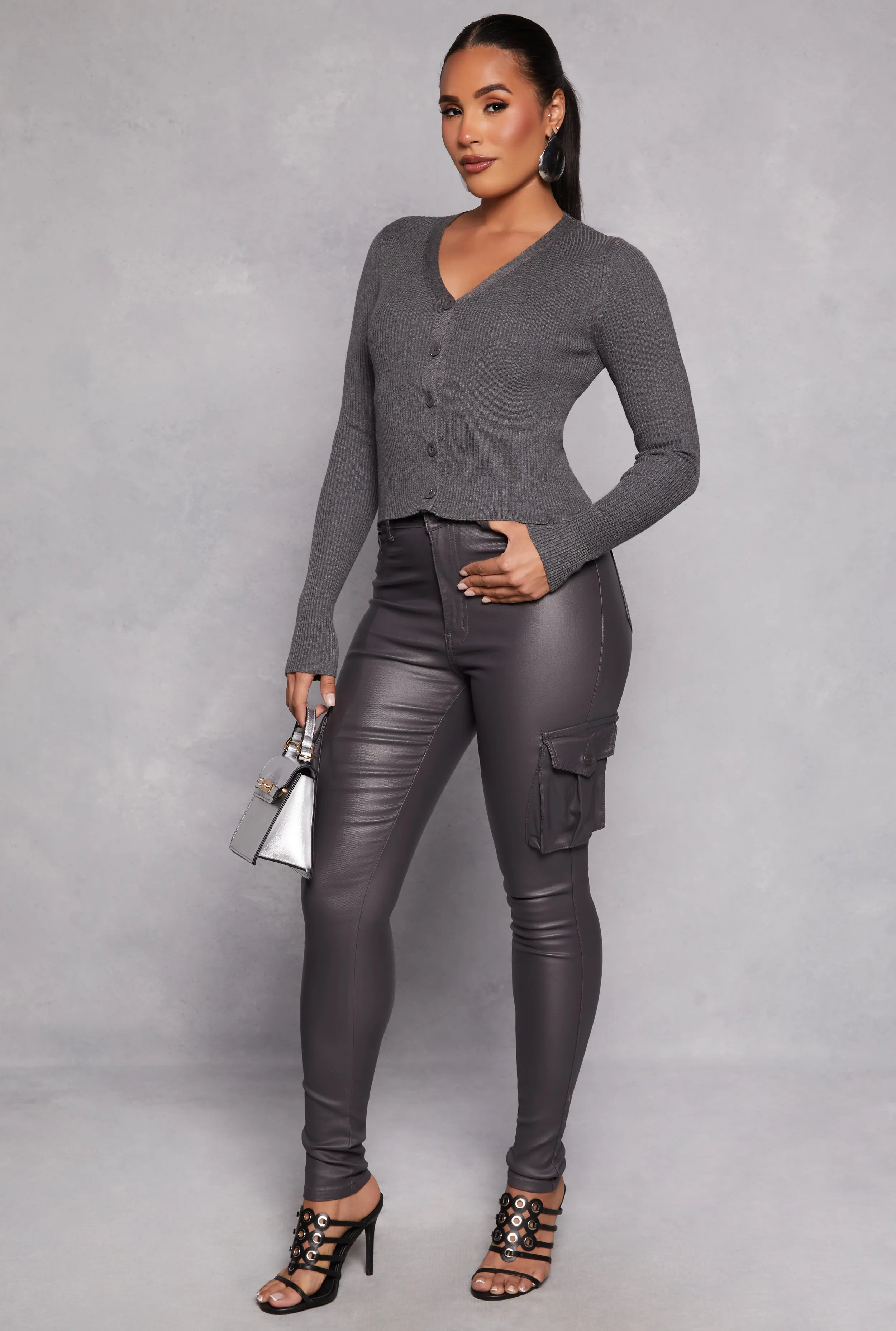 Ribbed Knit Button Front Cardigan sold by Rainbow product image thumbnail 2