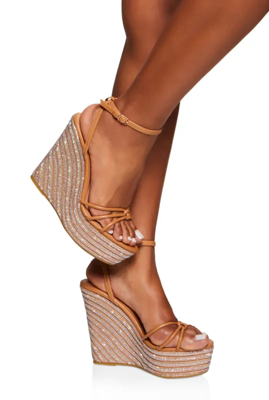 Open Toe Rhinestone Platform Wedges sold by Rainbow