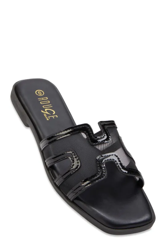 Mesh Insert Cut Out Band Slide Sandals sold by Rainbow