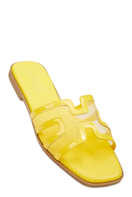 Mesh Insert Cut Out Band Slide Sandals sold by Rainbow