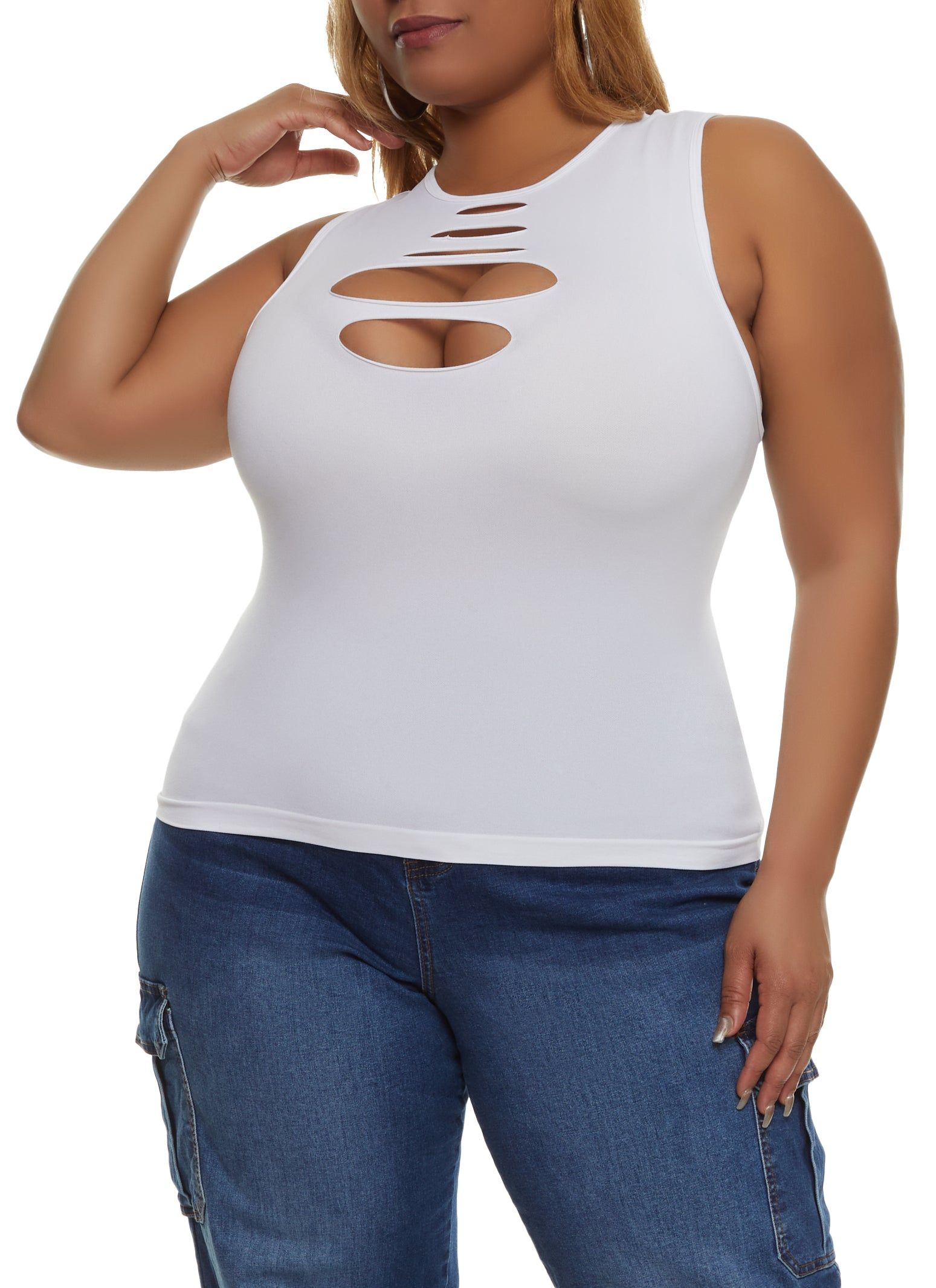Plus Size Seamless Laser Cut Tank Top sold by Rainbow