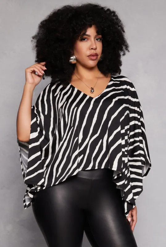 Plus Size Animal Print Batwing Sleeve Top sold by Rainbow