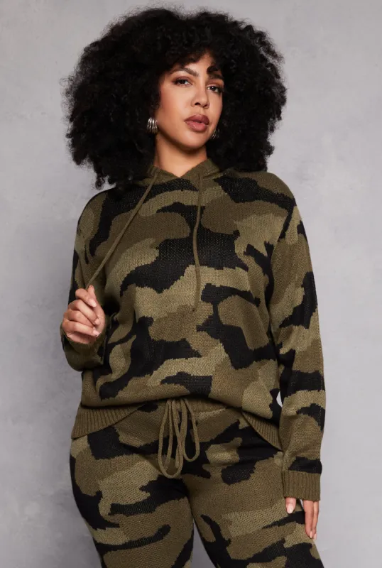Plus Size Camo Hooded Sweater sold by Rainbow