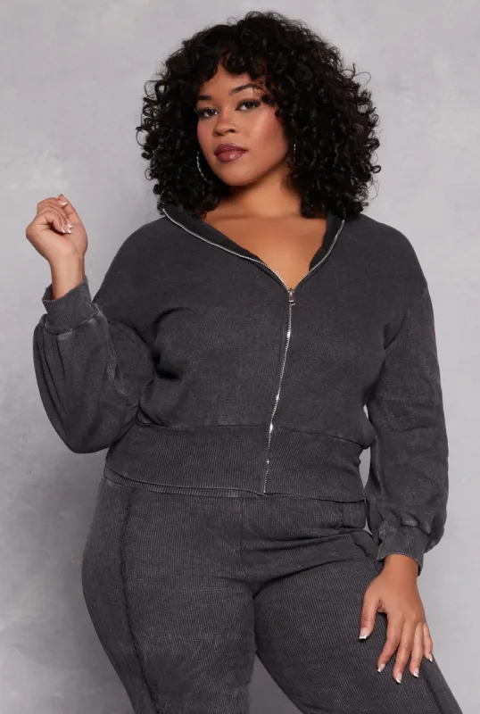 Plus Size Acid Wash Zip Front Top sold by Rainbow