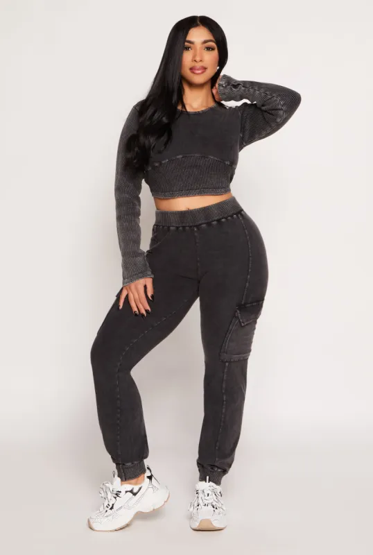 Acid Wash Pintuck Cargo Joggers sold by Rainbow