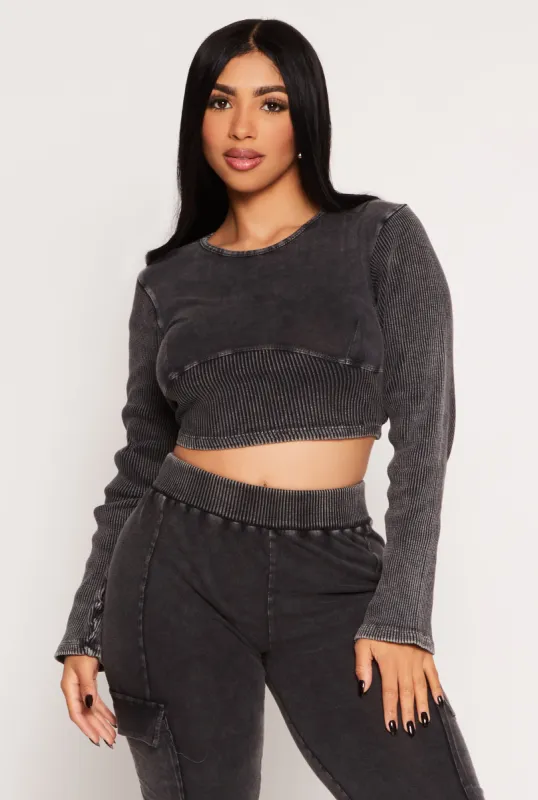 Ribbed Knit Acid Wash Crop Top sold by Rainbow