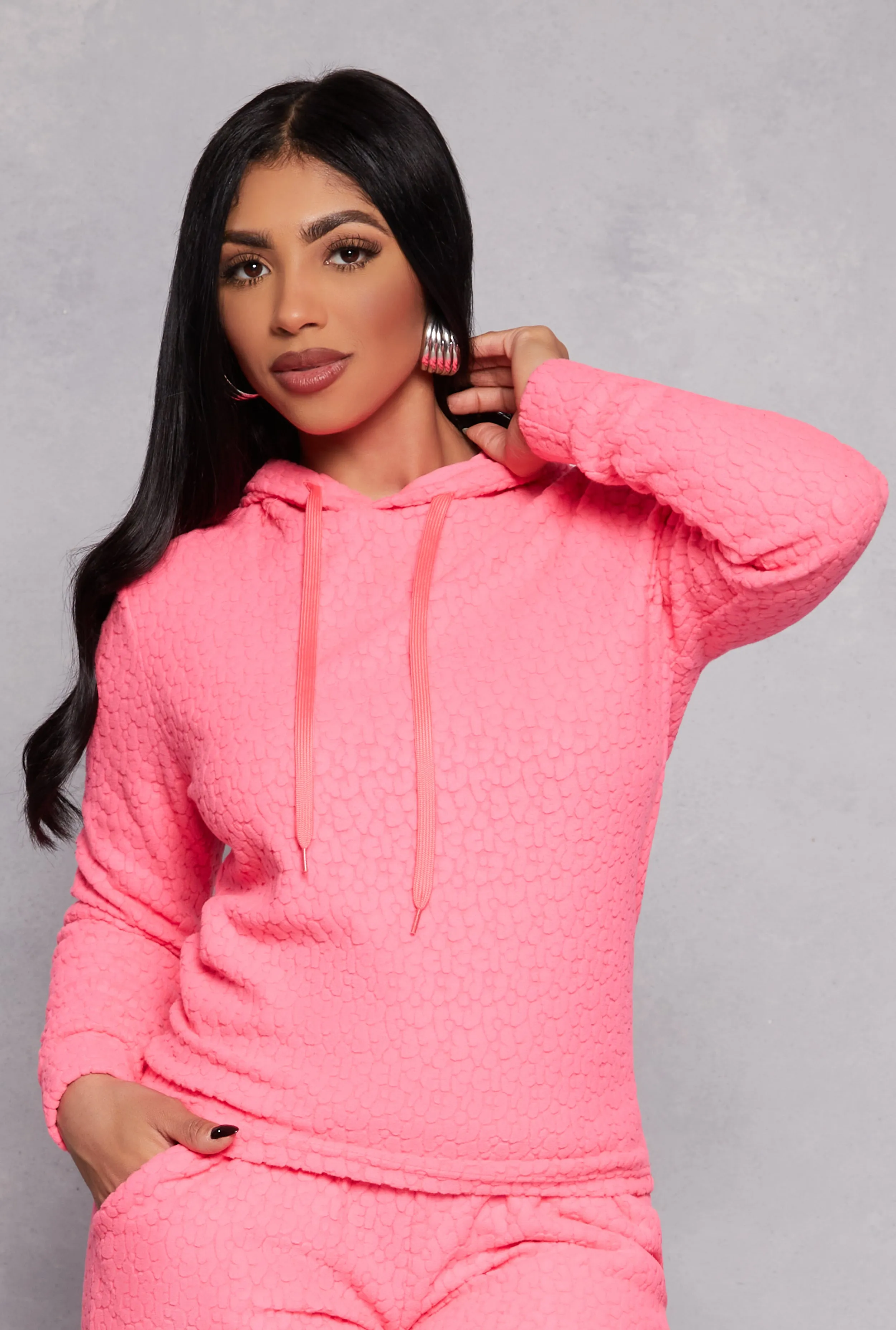 Leopard Textured Knit Hoodie sold by Rainbow