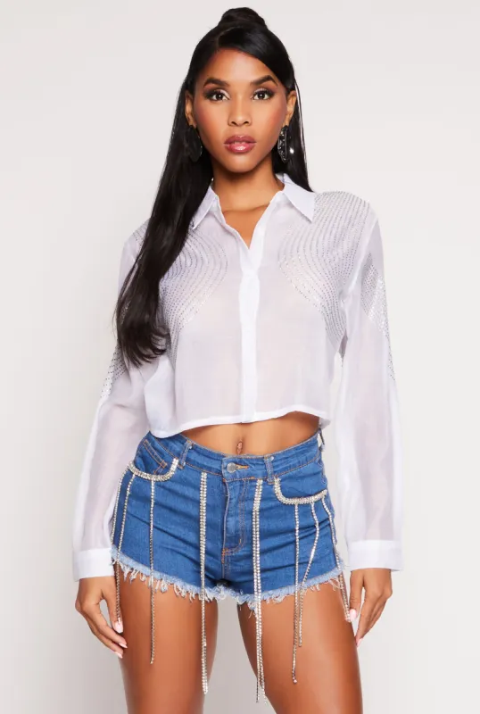 Organza Rhinestone Studded Crop Top sold by Rainbow