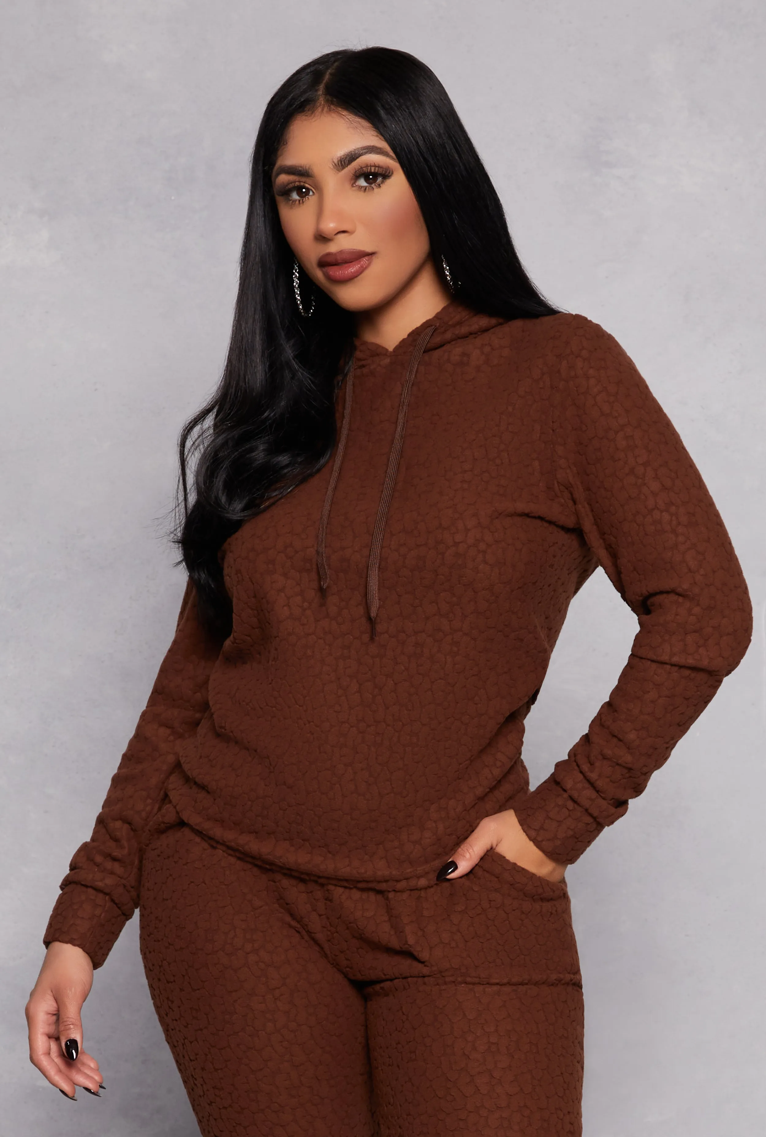 Leopard Textured Knit Hoodie sold by Rainbow