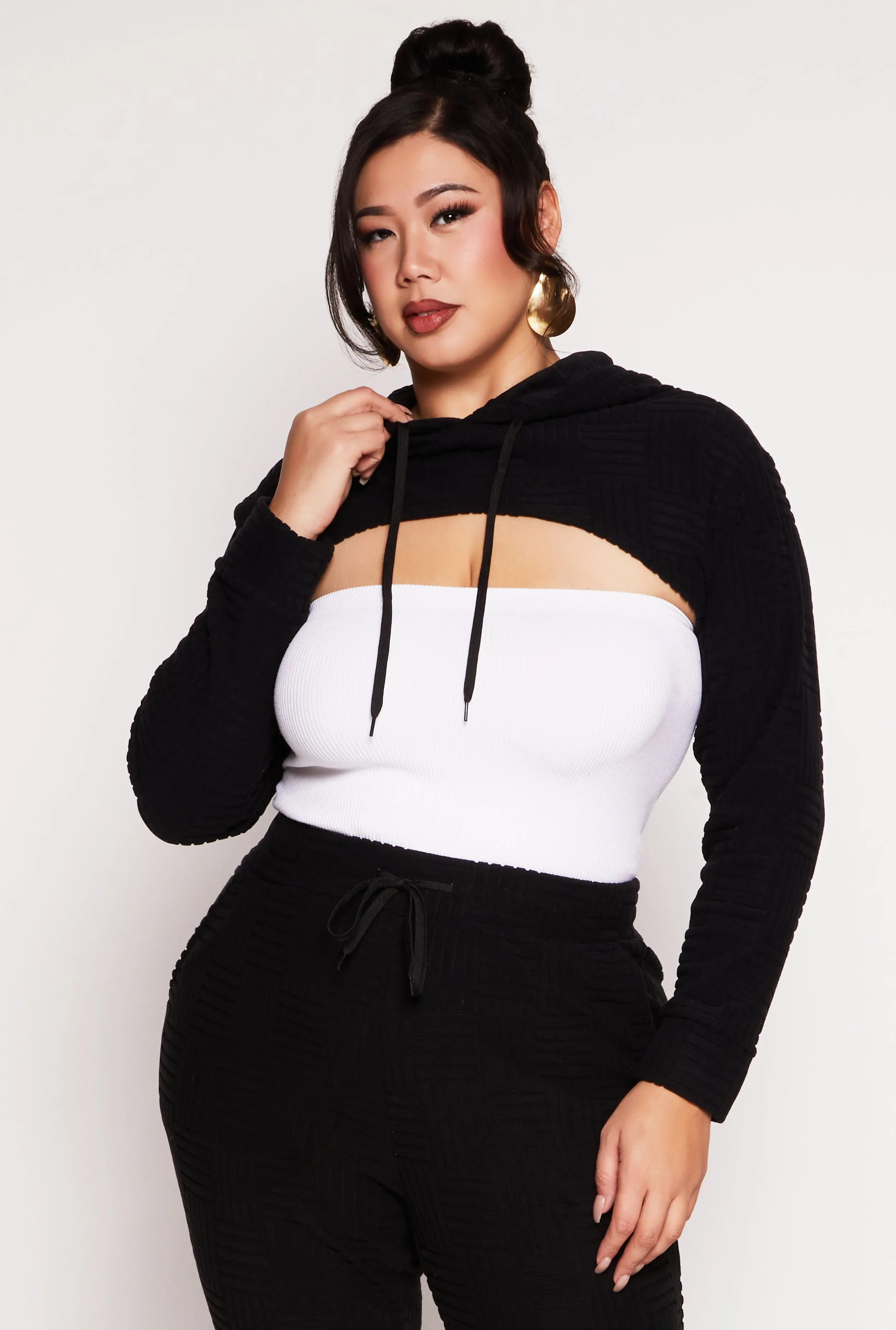 Plus Size Geometric Patterned Shrug Sweatshirt sold by Rainbow