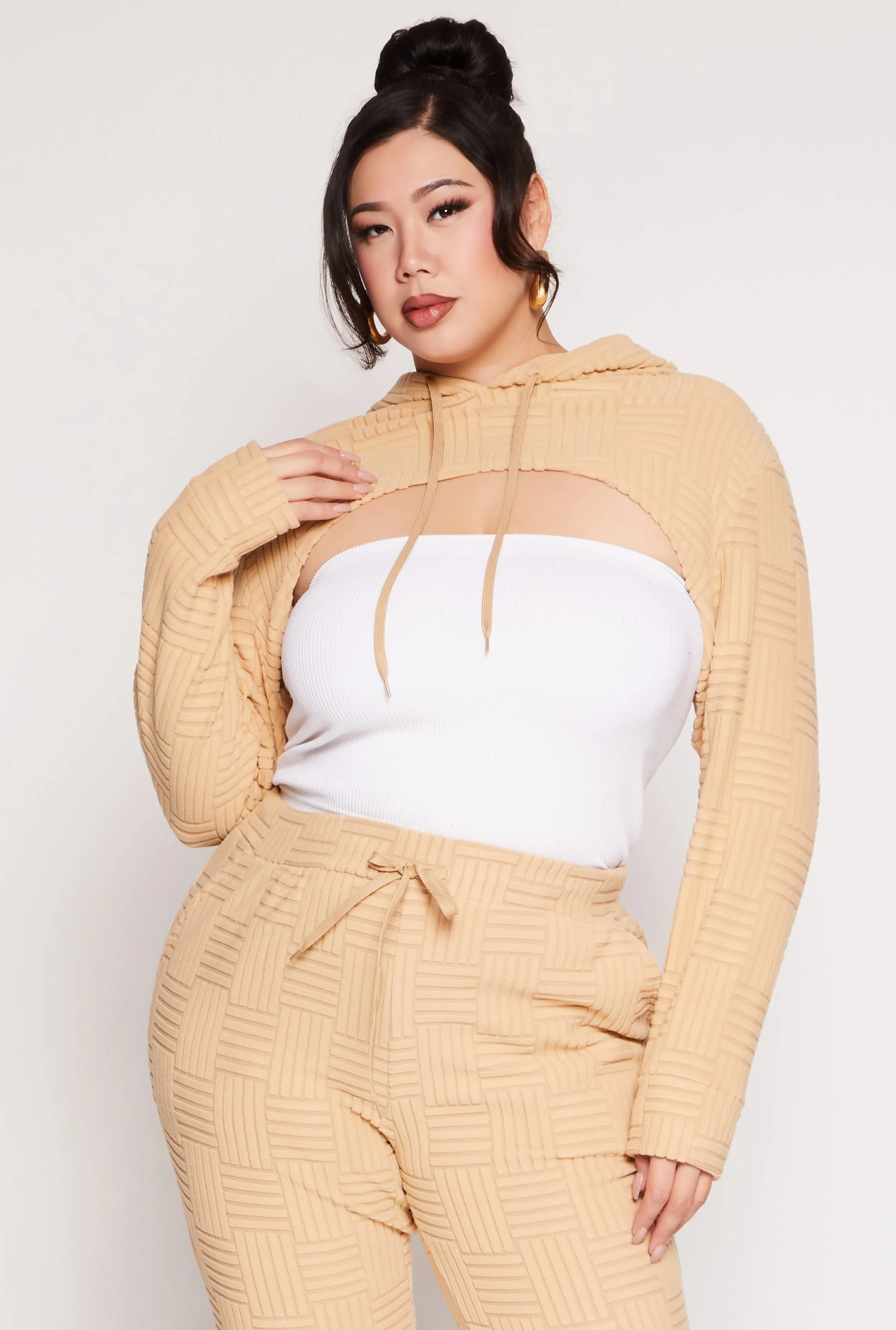 Plus Size Geometric Patterned Shrug Sweatshirt sold by Rainbow