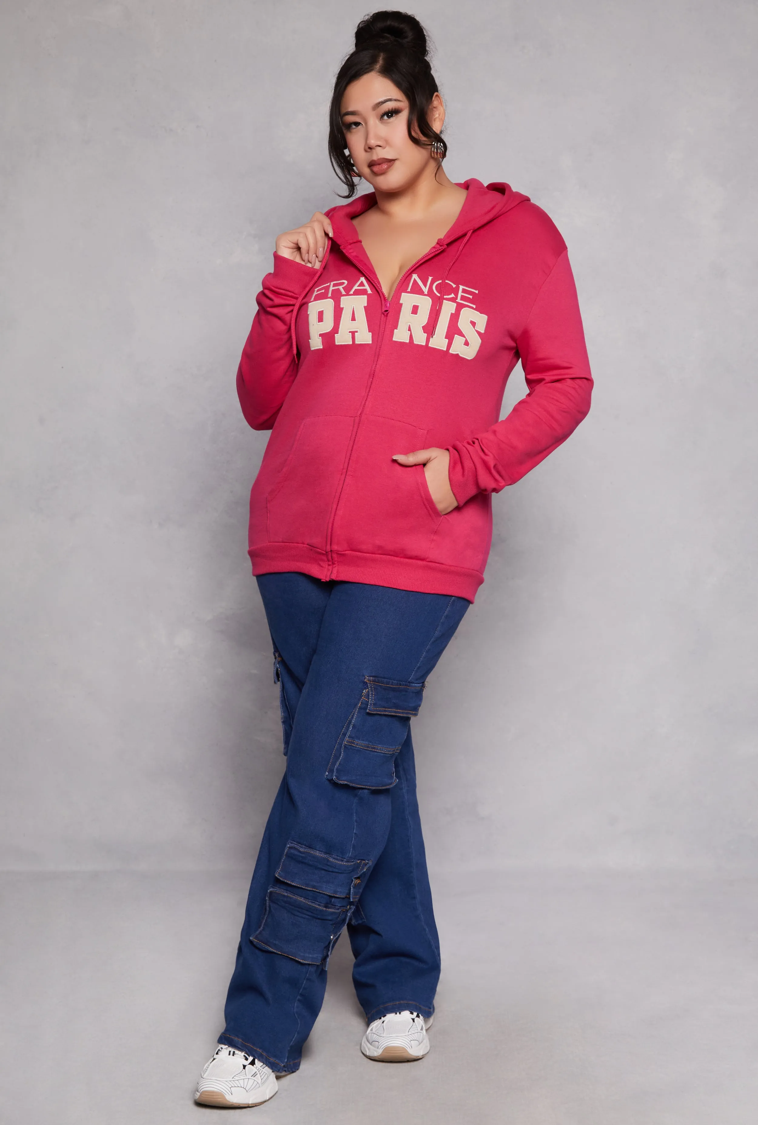 Plus Size France Paris Zip Front Hoodie sold by Rainbow product image thumbnail 2