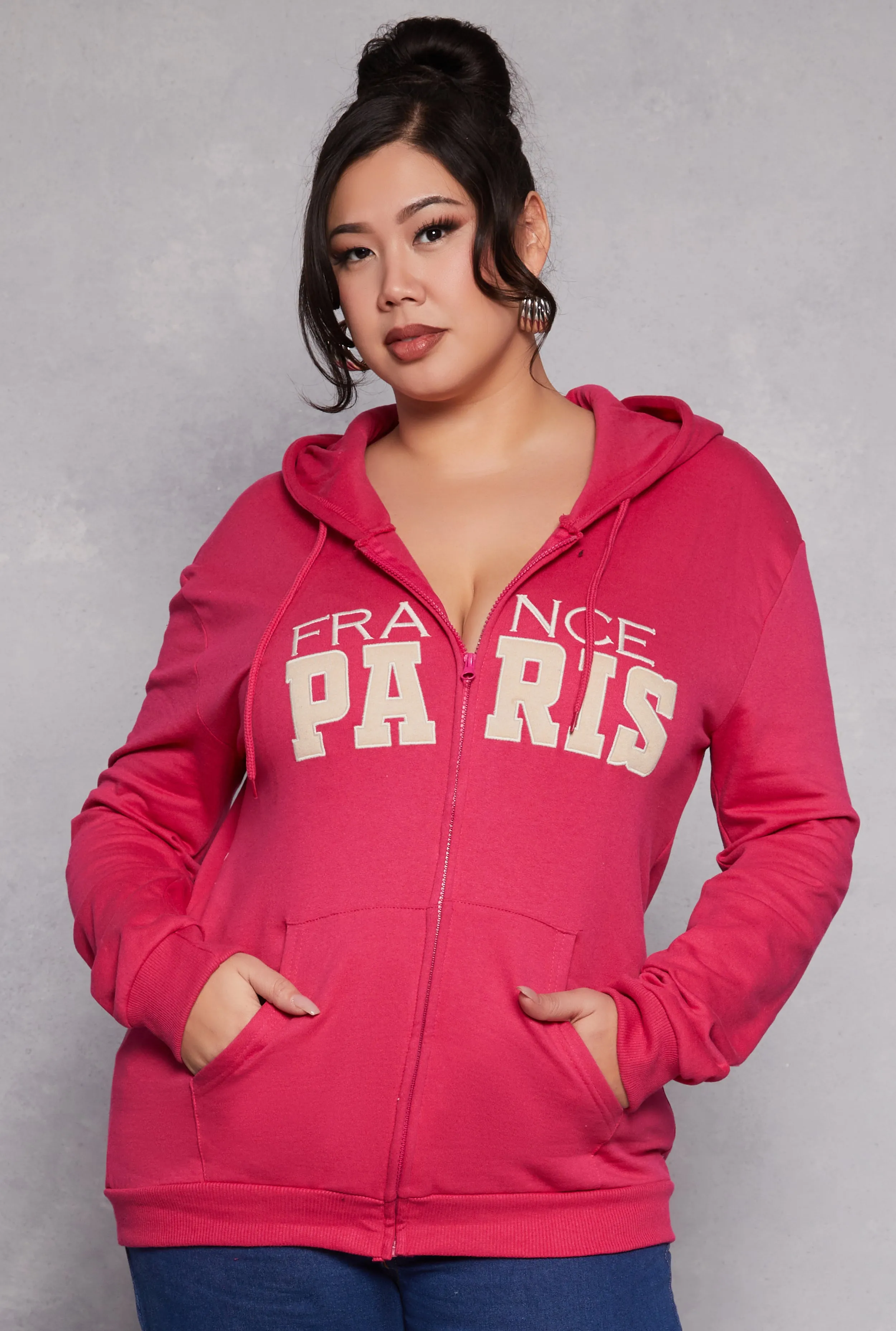 Plus Size France Paris Zip Front Hoodie sold by Rainbow