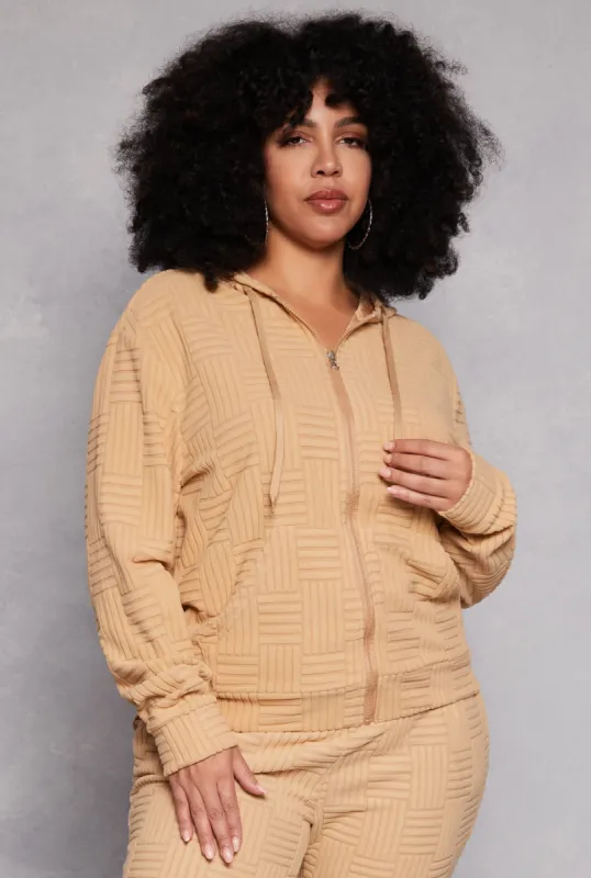 Plus Size Textured Knit Hooded Sweatshirt sold by Rainbow