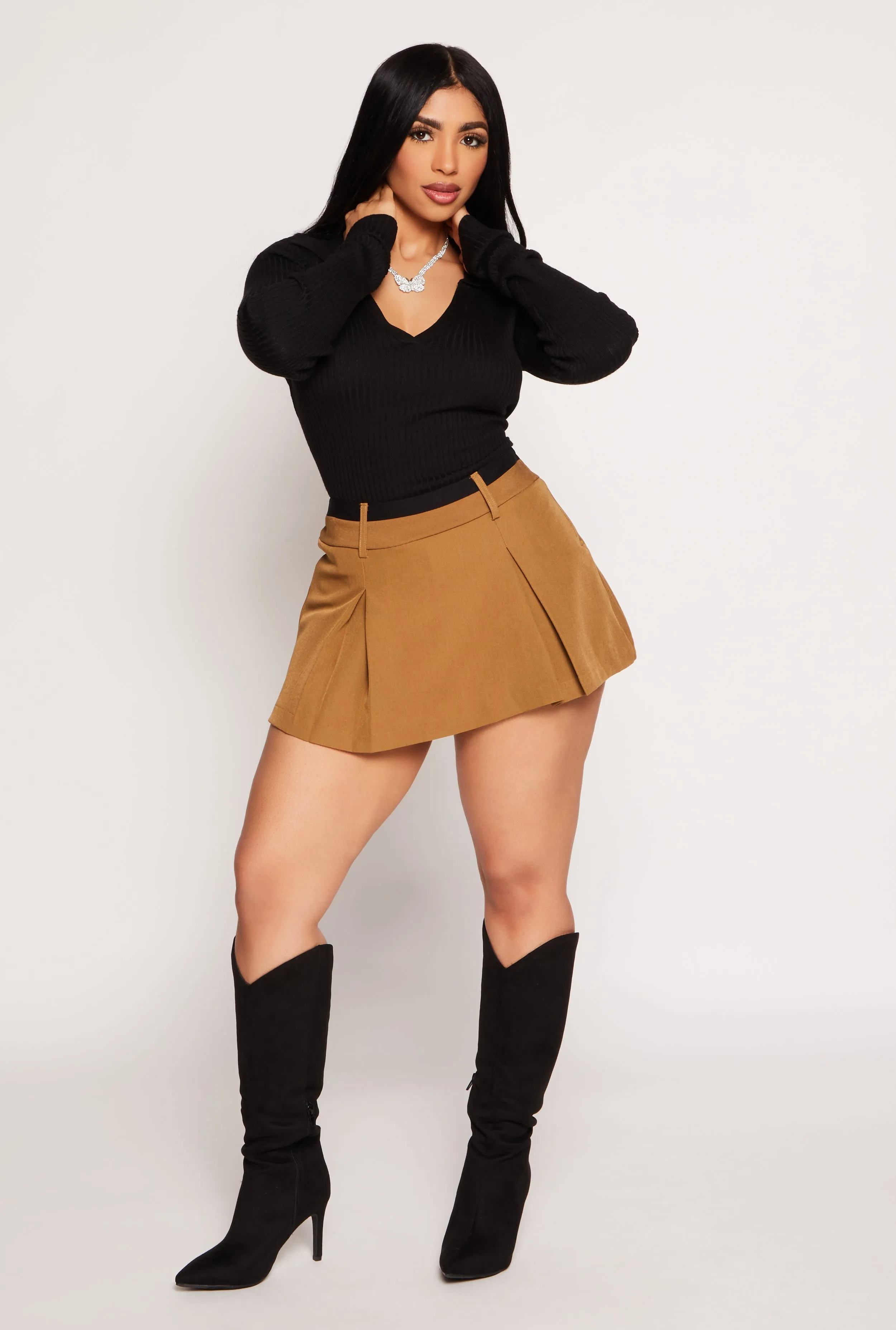 Iris Contrast Waistband Pleated Mini Skirt sold by Rainbow