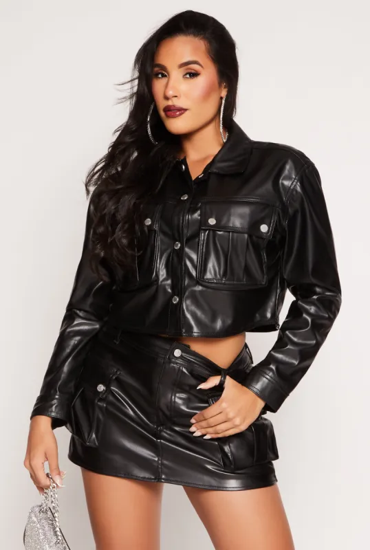 Almost Famous Faux Leather Cropped Jacket sold by Rainbow