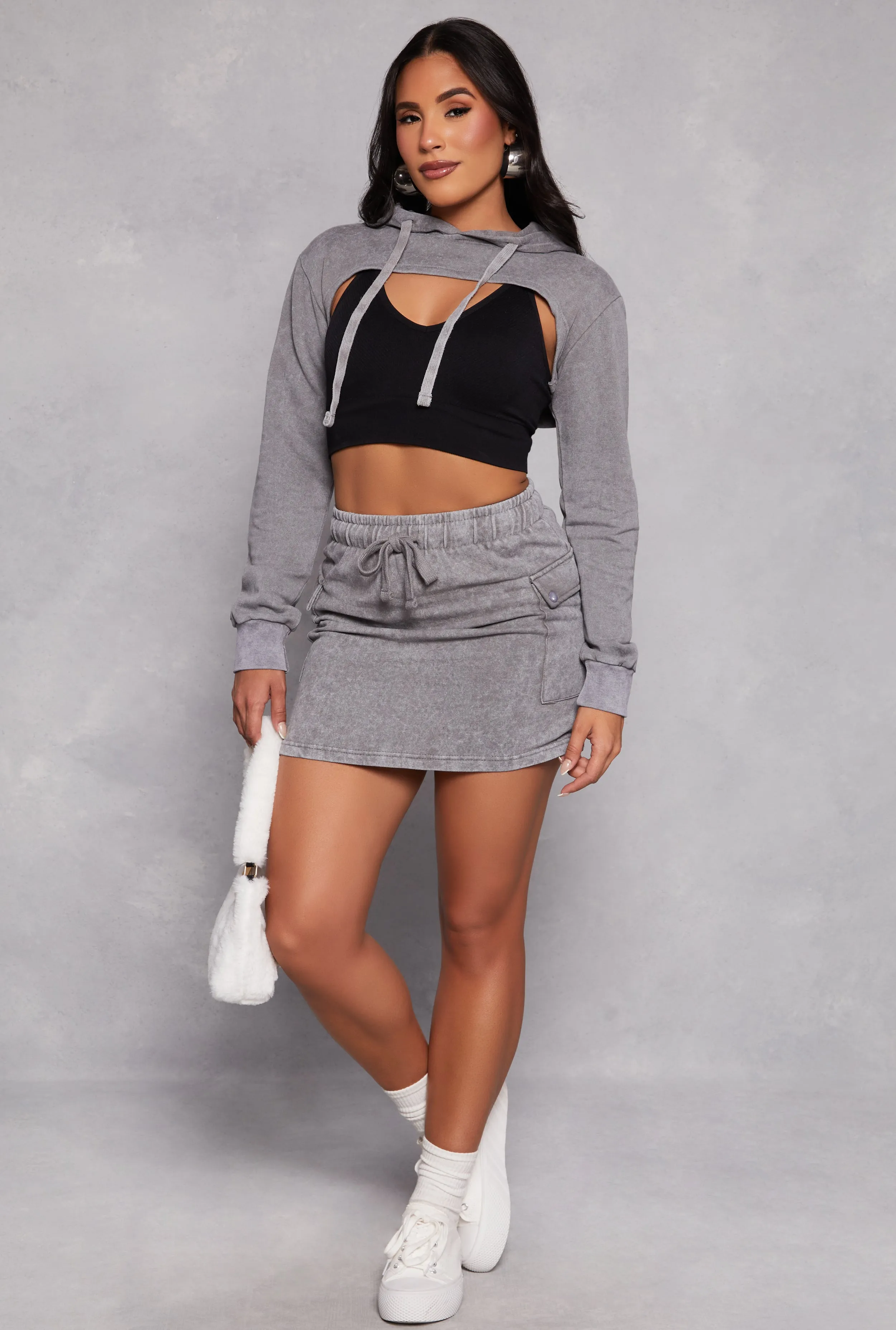 Mineral Wash Hooded Shrug Sweatshirt sold by Rainbow product image thumbnail 2