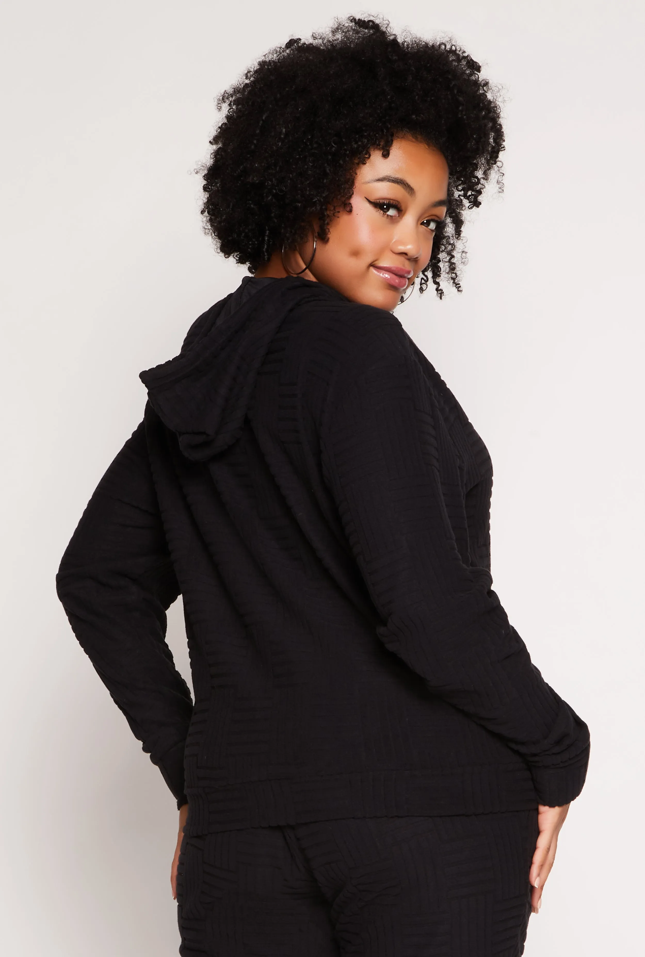 Plus Size Textured Knit Hooded Sweatshirt sold by Rainbow product image thumbnail 3