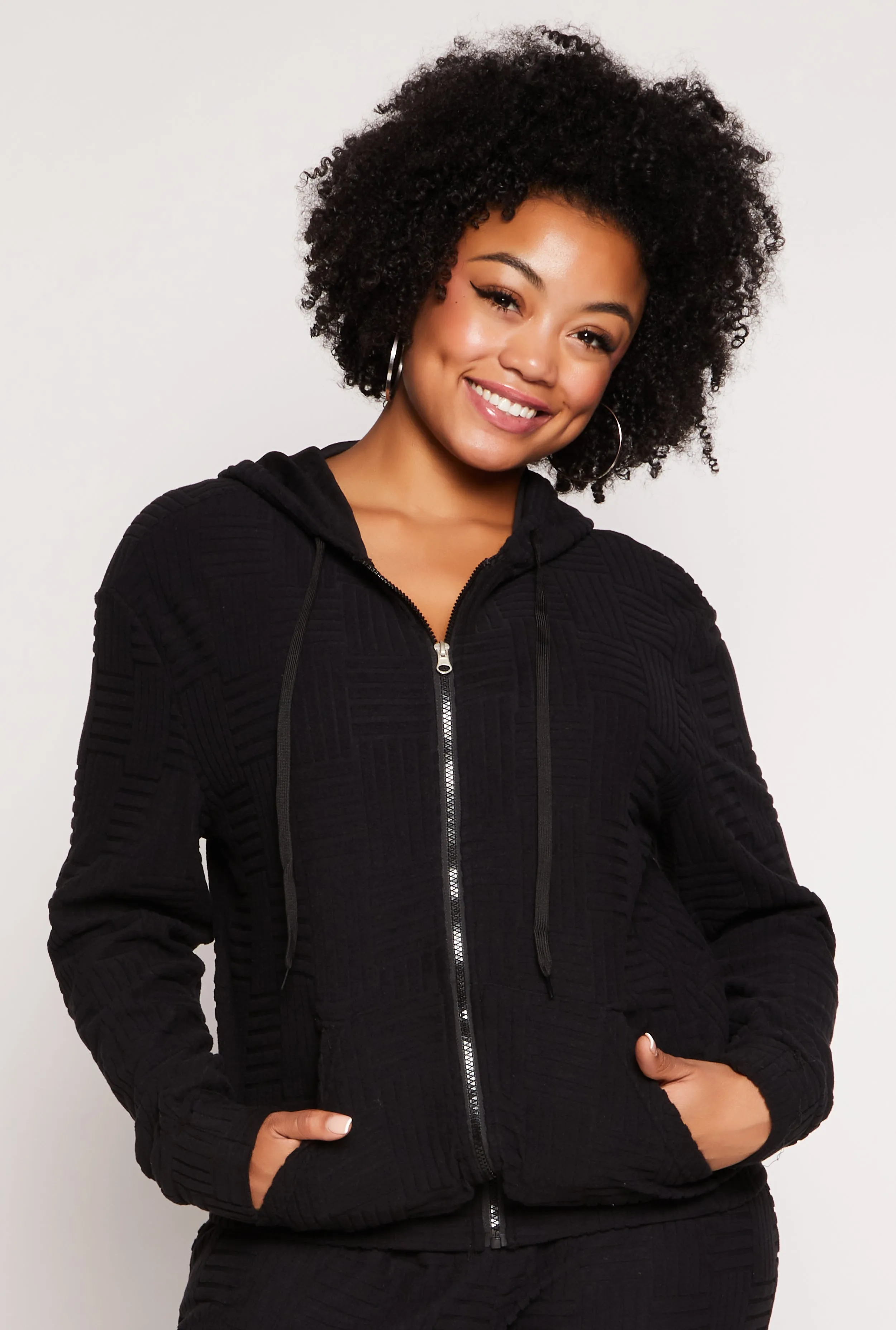 Plus Size Textured Knit Hooded Sweatshirt sold by Rainbow