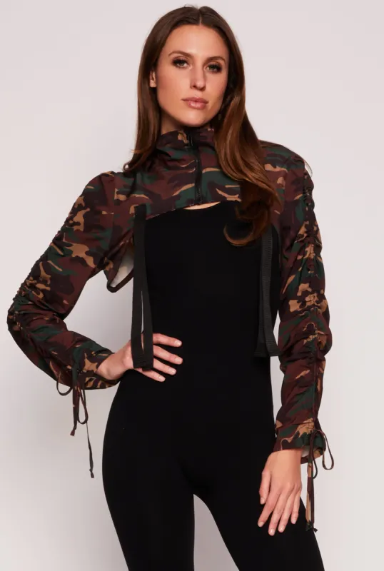 Camo Drawstring Sleeve Bolero Top sold by Rainbow