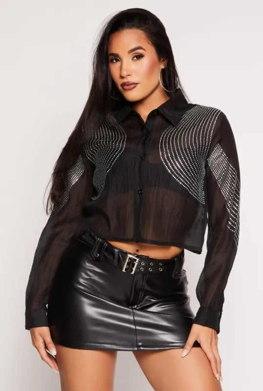 Organza Rhinestone Studded Crop Top sold by Rainbow