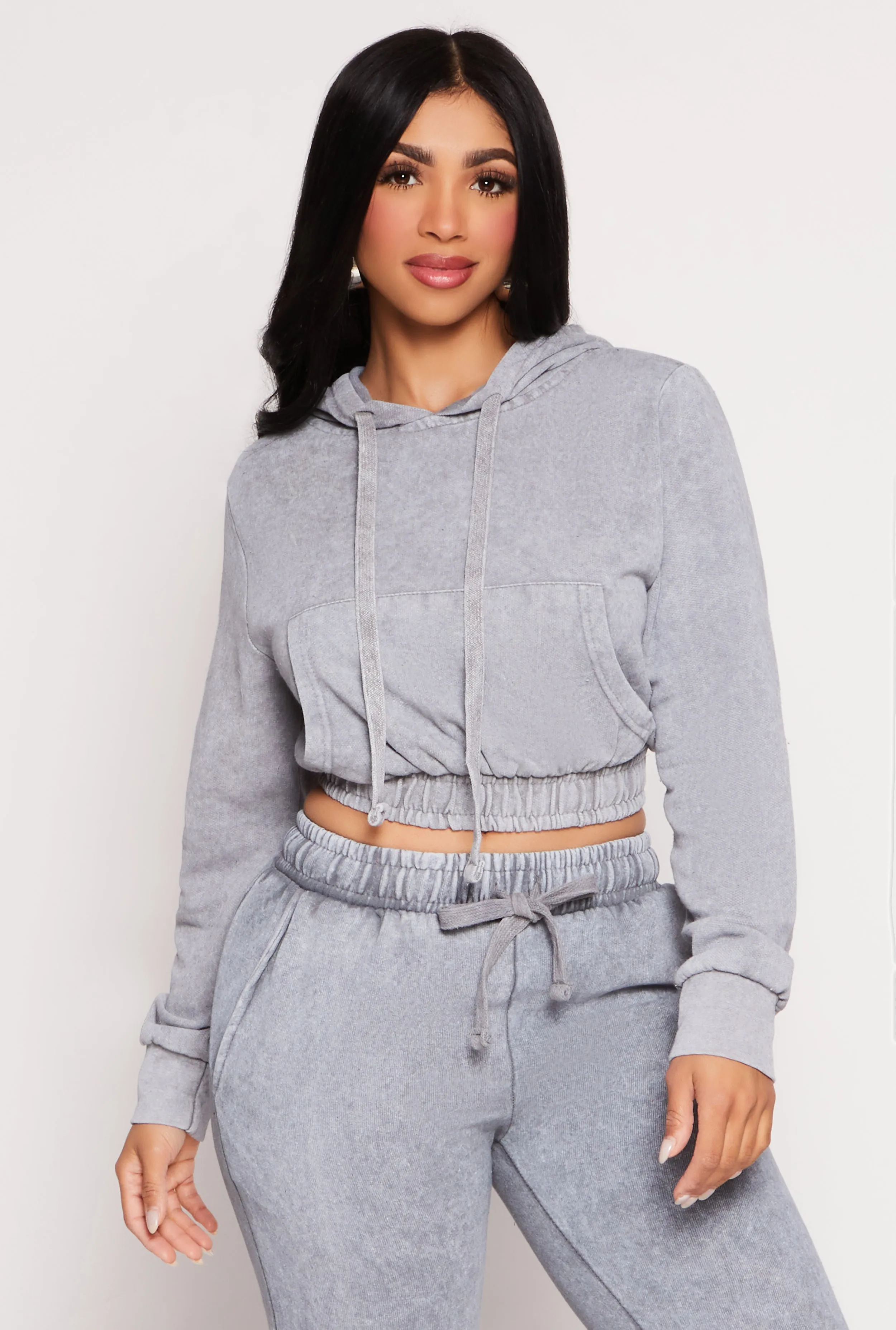 Acid Wash Cropped Pullover Hoodie sold by Rainbow