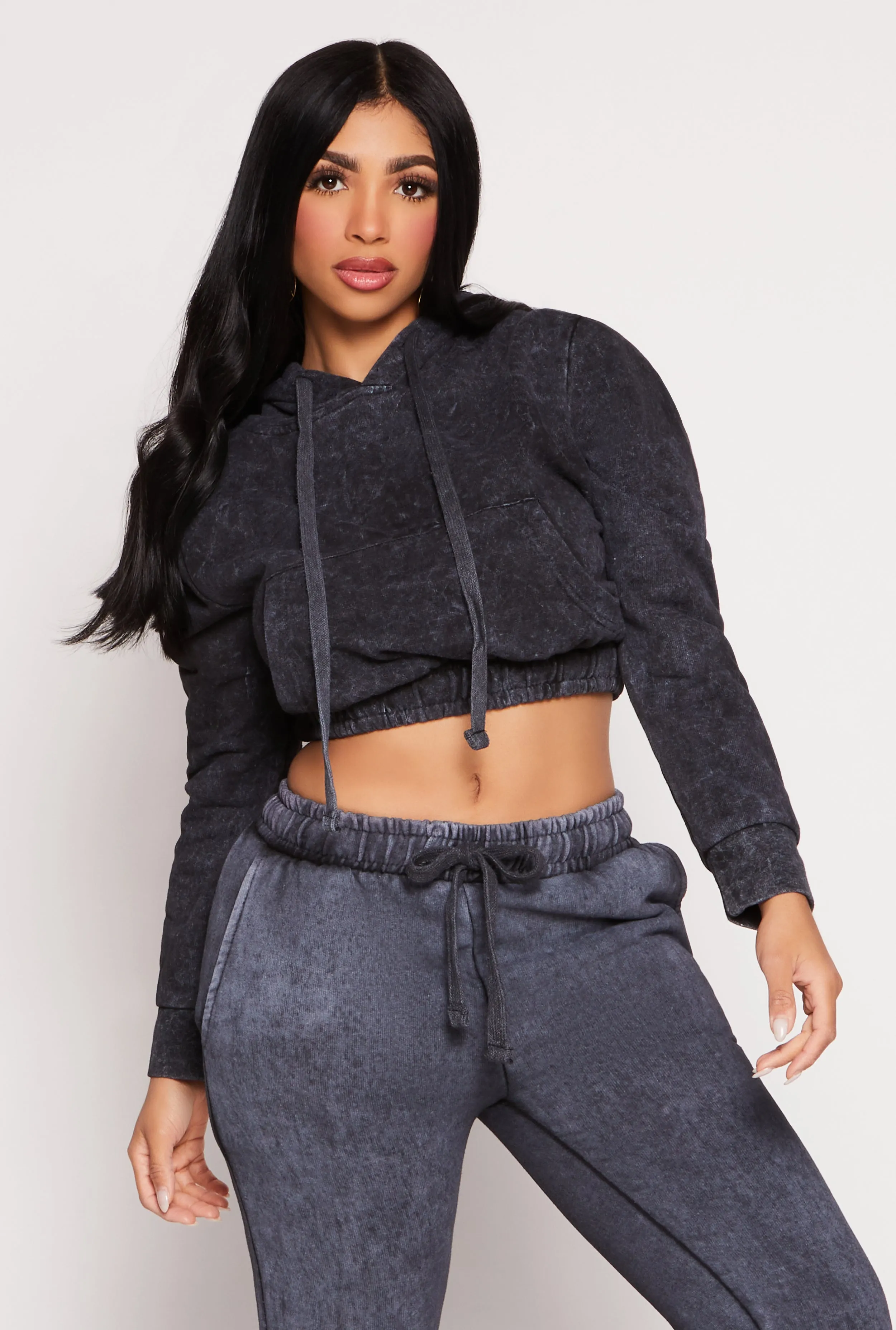 Acid Wash Cropped Pullover Hoodie sold by Rainbow
