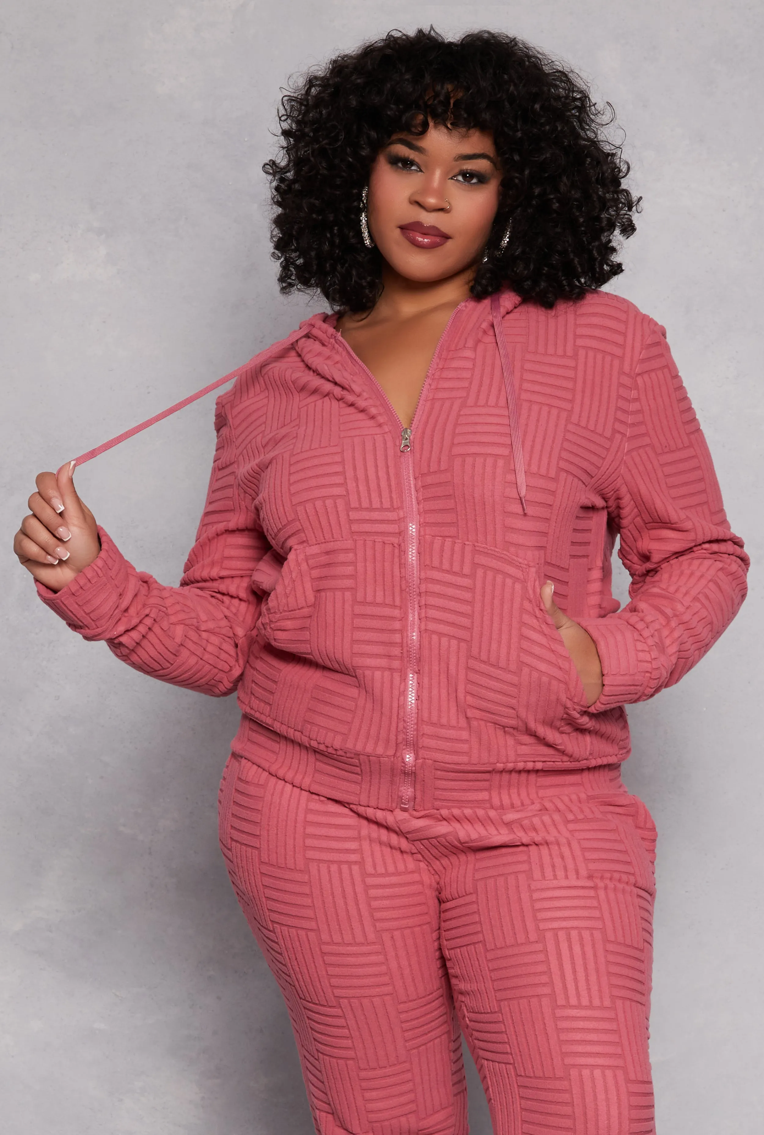 Plus Size Textured Knit Hooded Sweatshirt sold by Rainbow