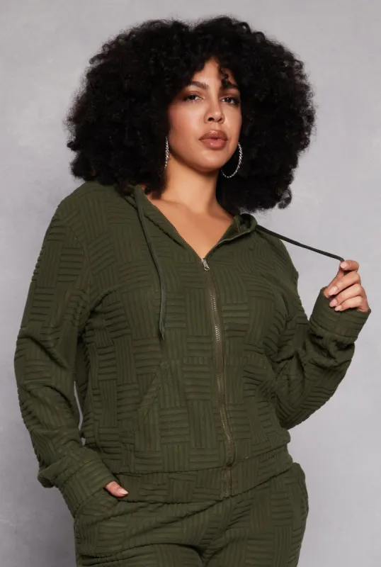 Plus Size Textured Knit Hooded Sweatshirt sold by Rainbow