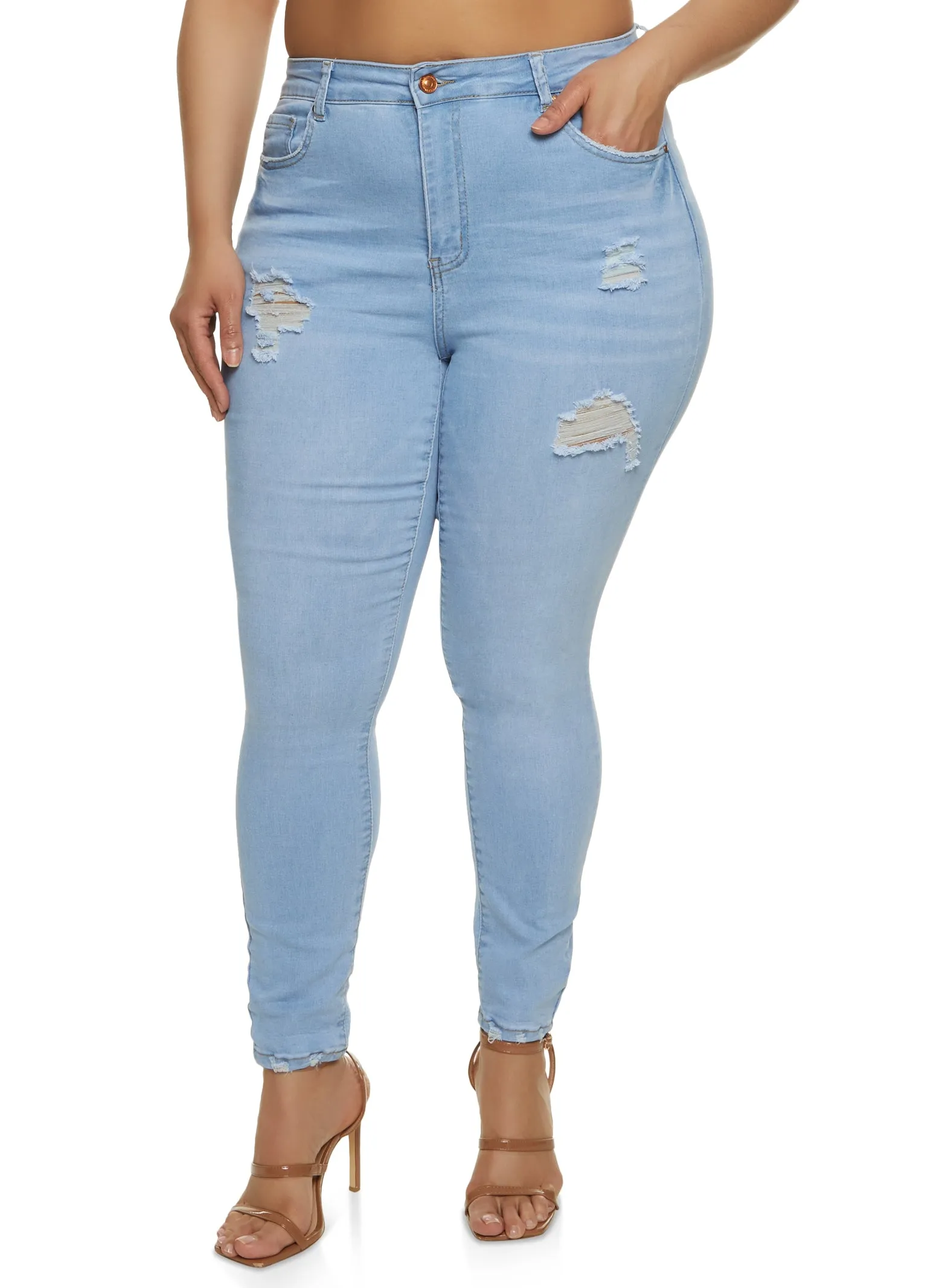Plus Size WAX High Waisted Distressed Jeans sold by Rainbow