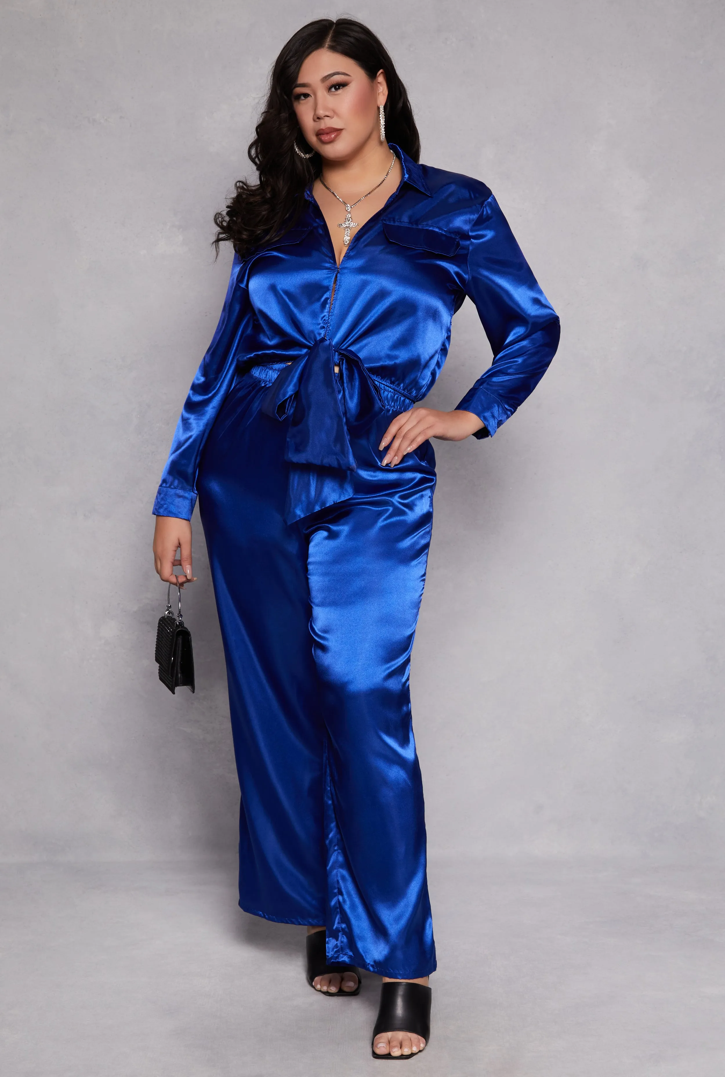 Plus Size Satin Crop Top and Pants Set sold by Rainbow product image thumbnail 2