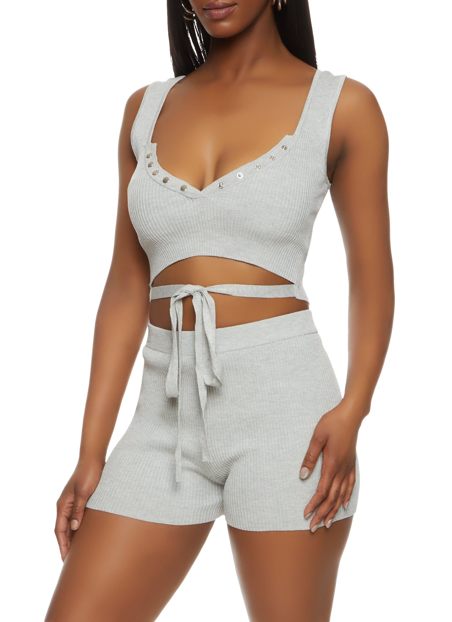 Ribbed Snap Button Detail Tie Front Tank Top sold by Rainbow product image thumbnail 2