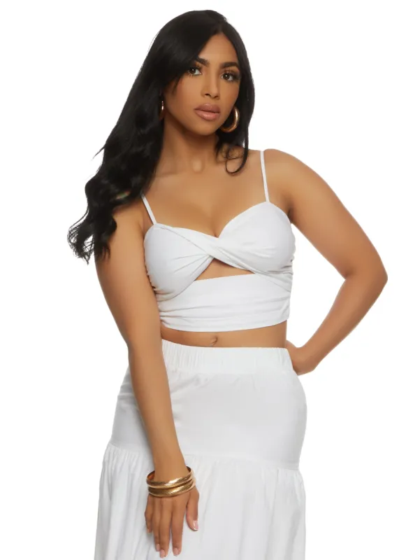 Poplin Twist Front Cut Out Crop Top sold by Rainbow