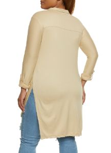 Plus Size Side Slit Button Front High Low Shirt sold by Rainbow