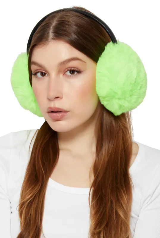 Faux Leather Band Faux Fur Earmuffs sold by Rainbow