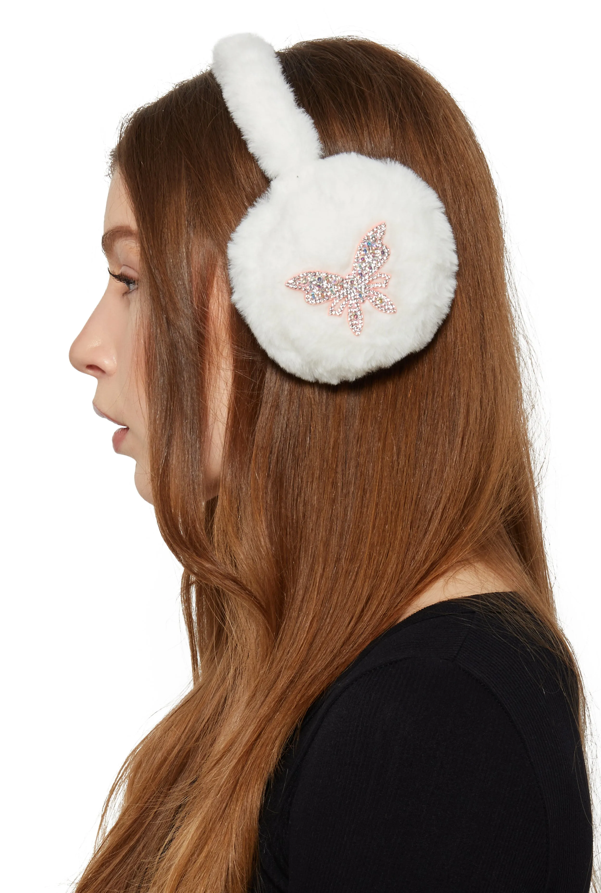 Rhinestone Butterfly Faux Fur Earmuffs sold by Rainbow product image thumbnail 2