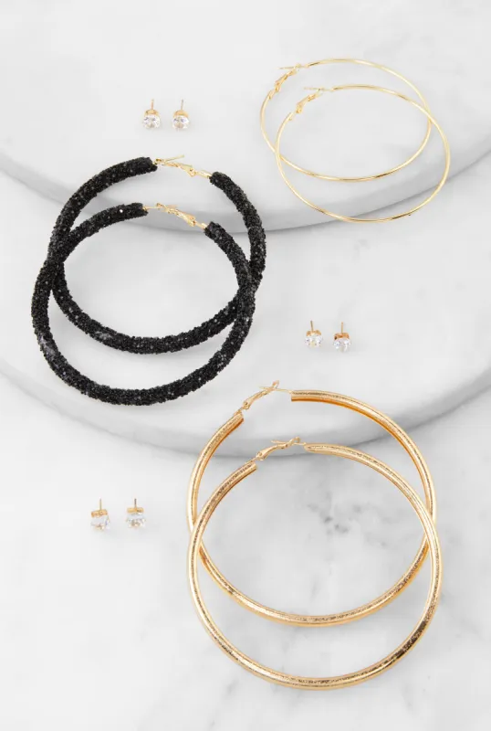 Stud and Hoop Earrings Set of 6 sold by Rainbow