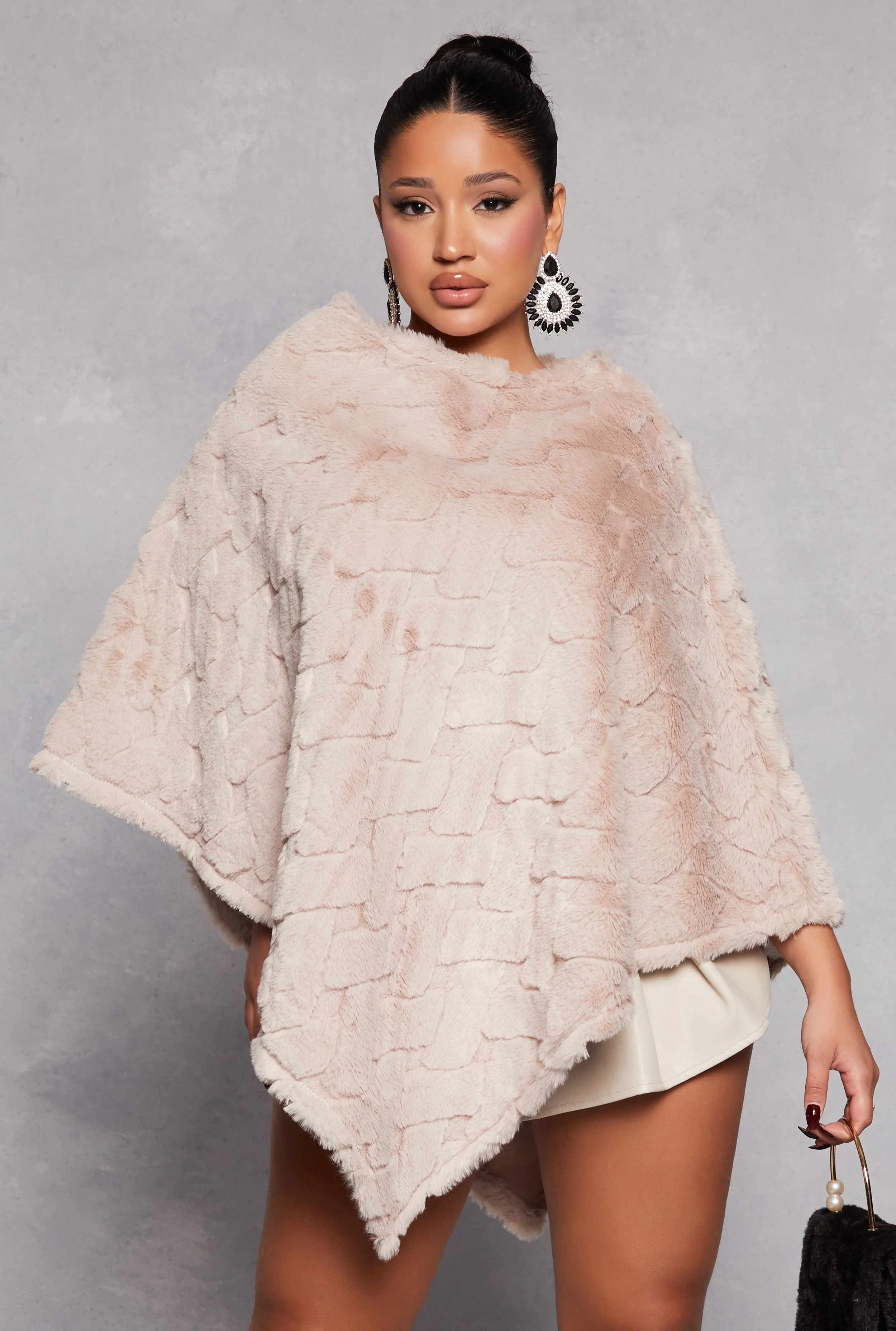 Patterned Faux Fur Poncho sold by Rainbow